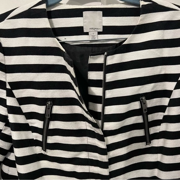 Halogen Black White Stripe Long Front Zip Lined Jacket Duster Size S - Picture 3 of 8